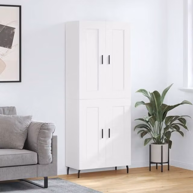 Berkfield Home Modern White Matt Highboard W/D/H: 69.5 x 34 x 180 cm