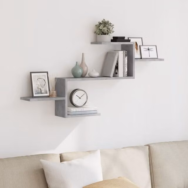 Berkfield Home Wall Mounted Concrete Grey Shelf, W: 104 cm, D: 15 cm, H: 49 cm