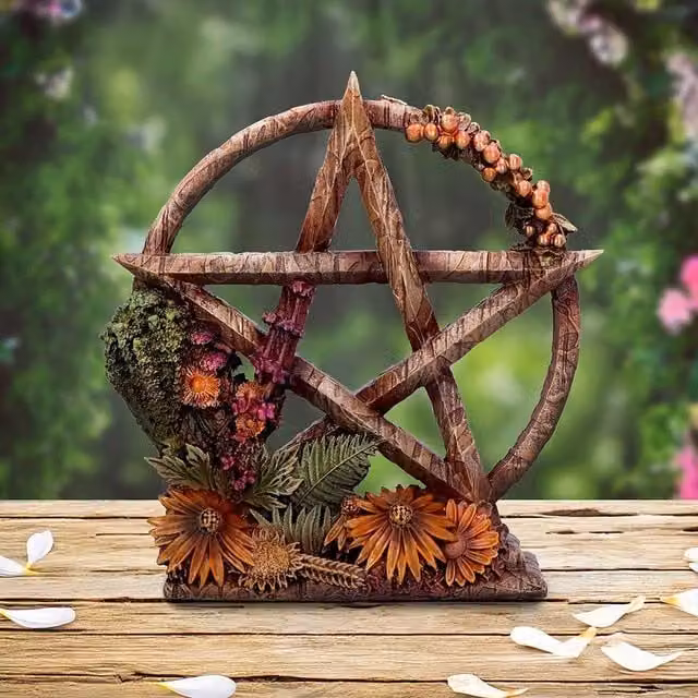 Nemesis Now Summer Floral Decorative Pentagram Star Ornament in Brown and Multicolour, Height: 16.5 cm