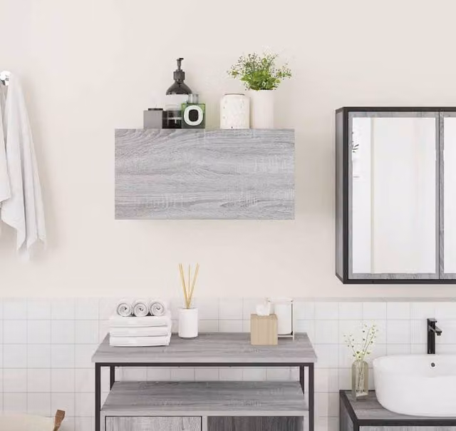 Berkfield Home Engineer Decorative Bathroom Wall Cabinet, Grey Sonoma, W: 60 cm, D: 25 cm, H: 30 cm – 1