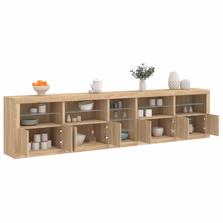 Berkfield Home Modern Sideboard with Integrated LED Lights in Sonoma Oak Brown, W: 283 cm, D: 37 cm, H: 67 cm
