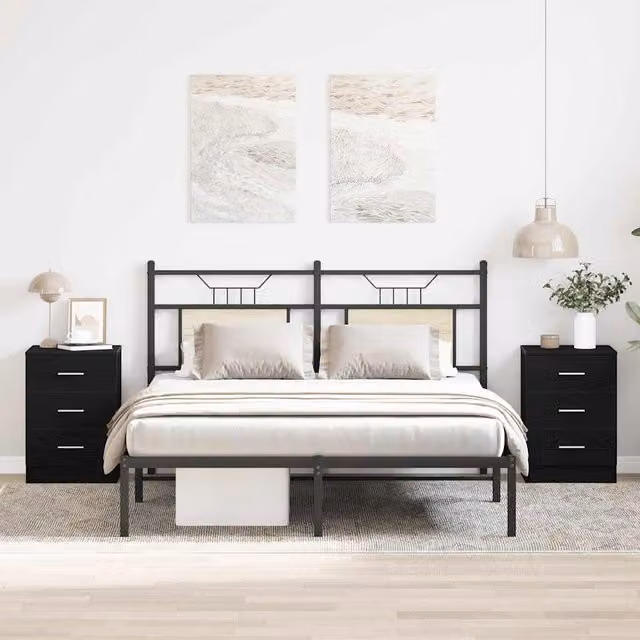 Berkfield Home Set of 2 Black Oak Bedside Cabinets, W/D/H: 38 x 35 x 55 cm – 1