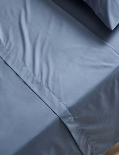 M&S Stay Cool Lyocell Rich Flat Sheet in Slate Blue, W: 180 cm, L: 200 cm
