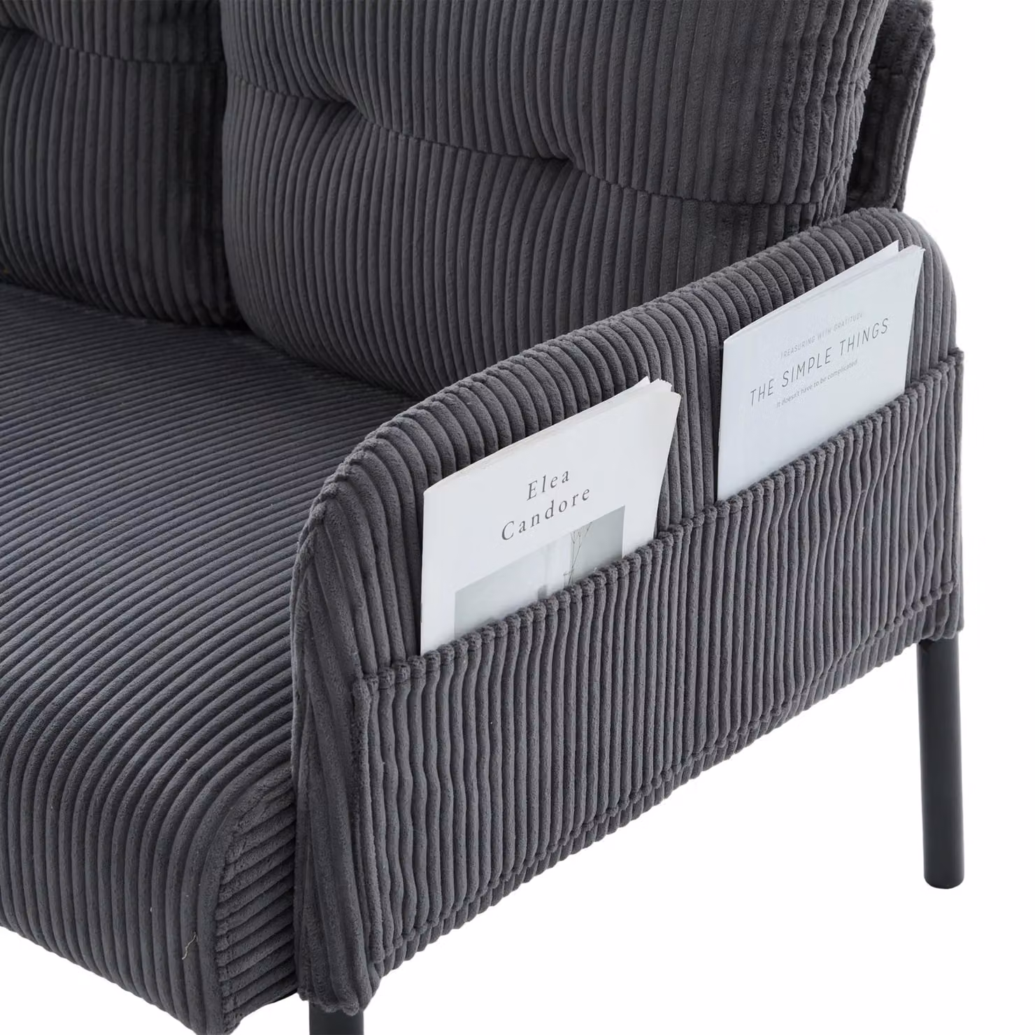 Aosom UK Oversized Two-Seater Upholstered Sofa with USB Charging and Side Storage Pockets, Charcoal Grey, W/D/H: 171 x 72 x 80 cm – 6