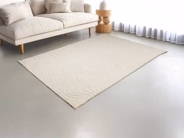 Vente-unique Hand-Tufted Abstract Textured 100% Wool Rug in White, W: 160 cm, L: 230 cm