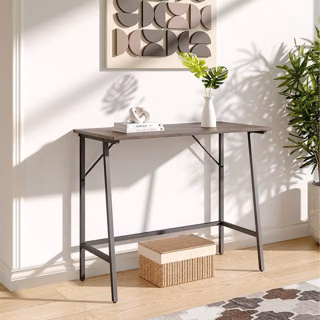 Komore Industrial Wood and Metal Entryway Console Table in Brown and Black