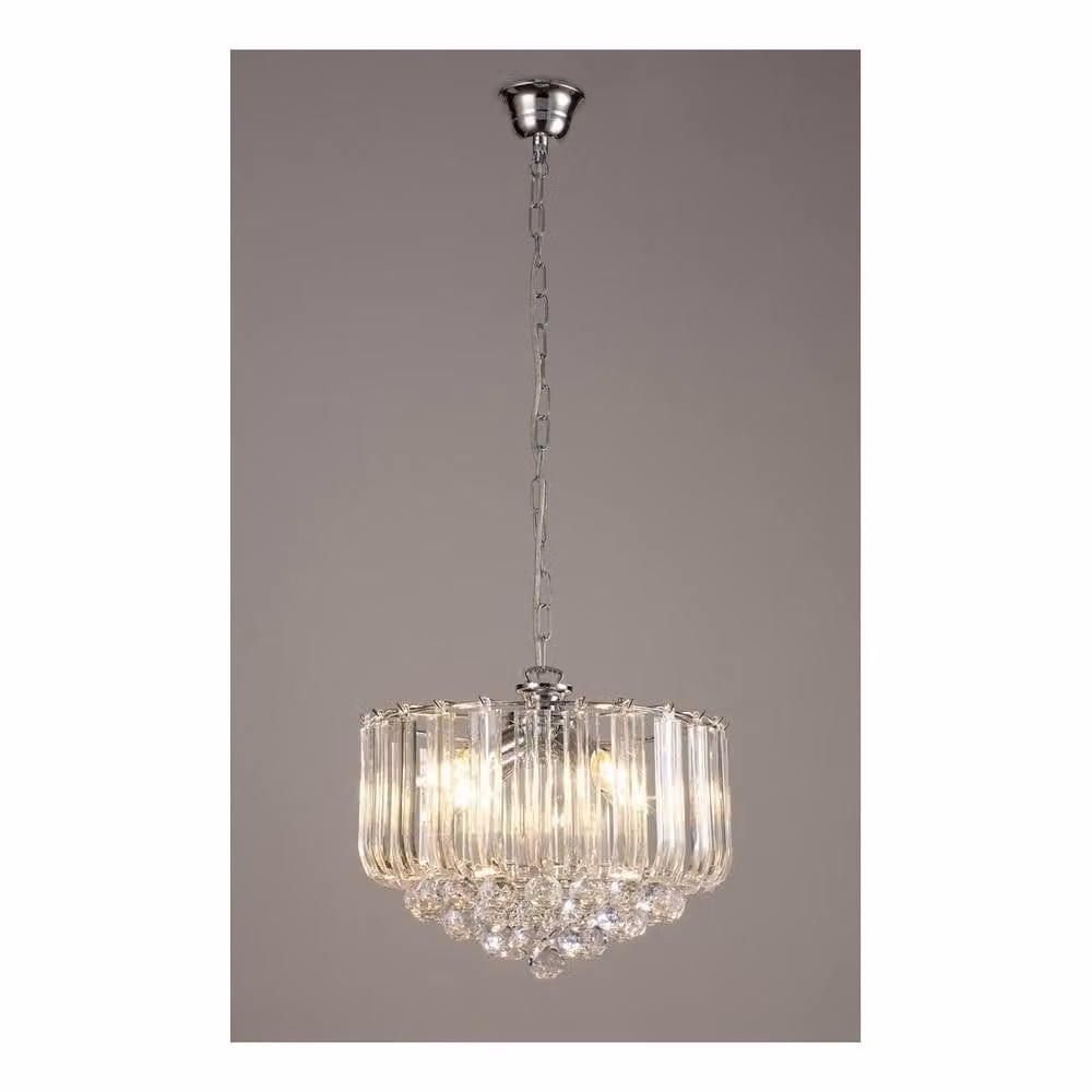 Netlighting Lana Suspended Pendant Light with Acrylic Crystal Spheres, 3 x E14, Polished Chrome and Silver – 2
