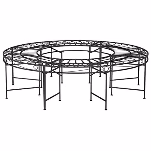 vidaXL Round Tree Bench in Black Matt Steel, Diameter: 160 cm – 1