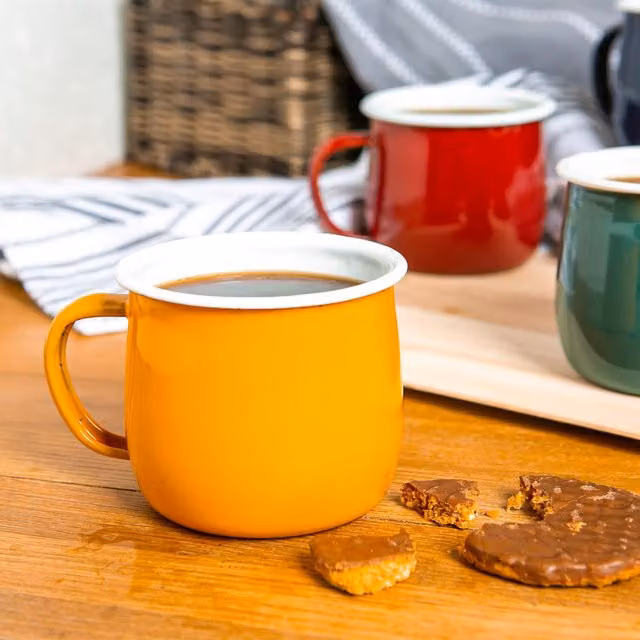 Argon Tableware Coloured Enamel Belly Mugs, 375ml, Set of 6, Yellow and Grey