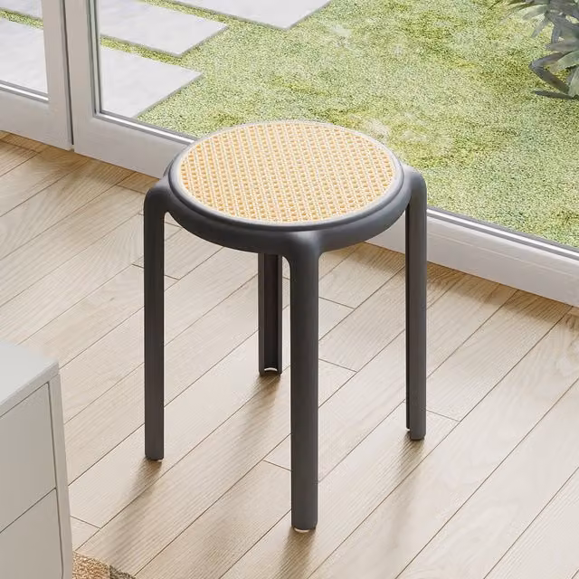 Komore 6-Piece Stackable Black Plastic Ventilated Mesh Stools