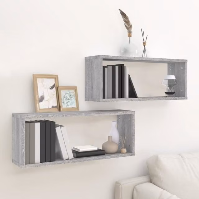 Berkfield Home Wall Mounted Cube Shelves, 2 Pack, Grey Sonoma, W: 60 cm, D: 23 cm, H: 15 cm – 1