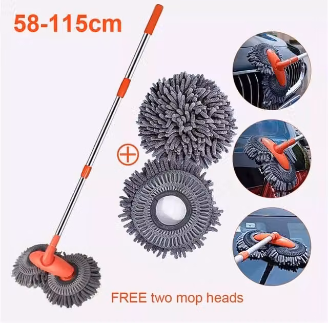 SPETLEK Car Wash Mop with Double Brush Head in Orange, Grey and Multicolour