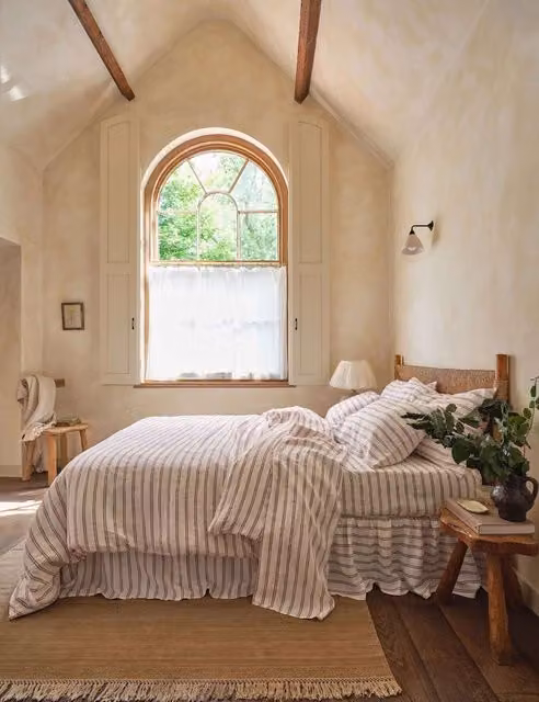 Piglet In Bed Kemptown Stripe Linen Rich Duvet Cover in Cream and Beige Mix