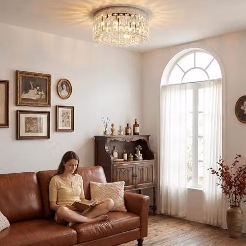 HOMCOM Crystal Ceiling Chandelier with 160 Transparent Glass Pendants in Silver Tone – 6