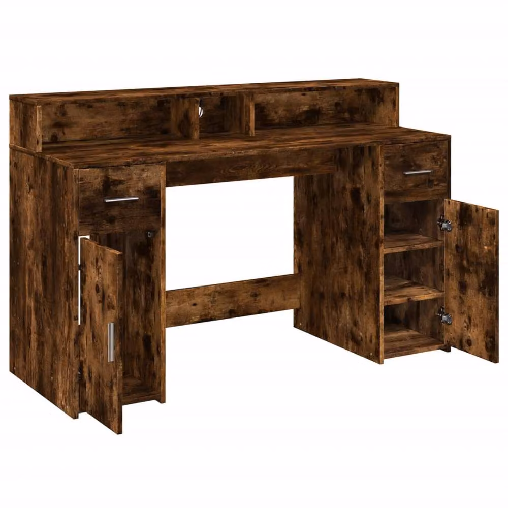 Berkfield Home Soft Gaming Desk with LED Lights in Smoked Oak Brown, W/D/H: 140 x 55 x 91 cm – 6