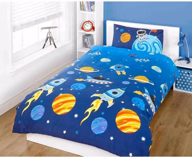 Rapport Home Rockets Polycotton Duvet Cover and Pillowcase Set, Multicolor/Blue, Single, W: 90 cm, L: 200 cm