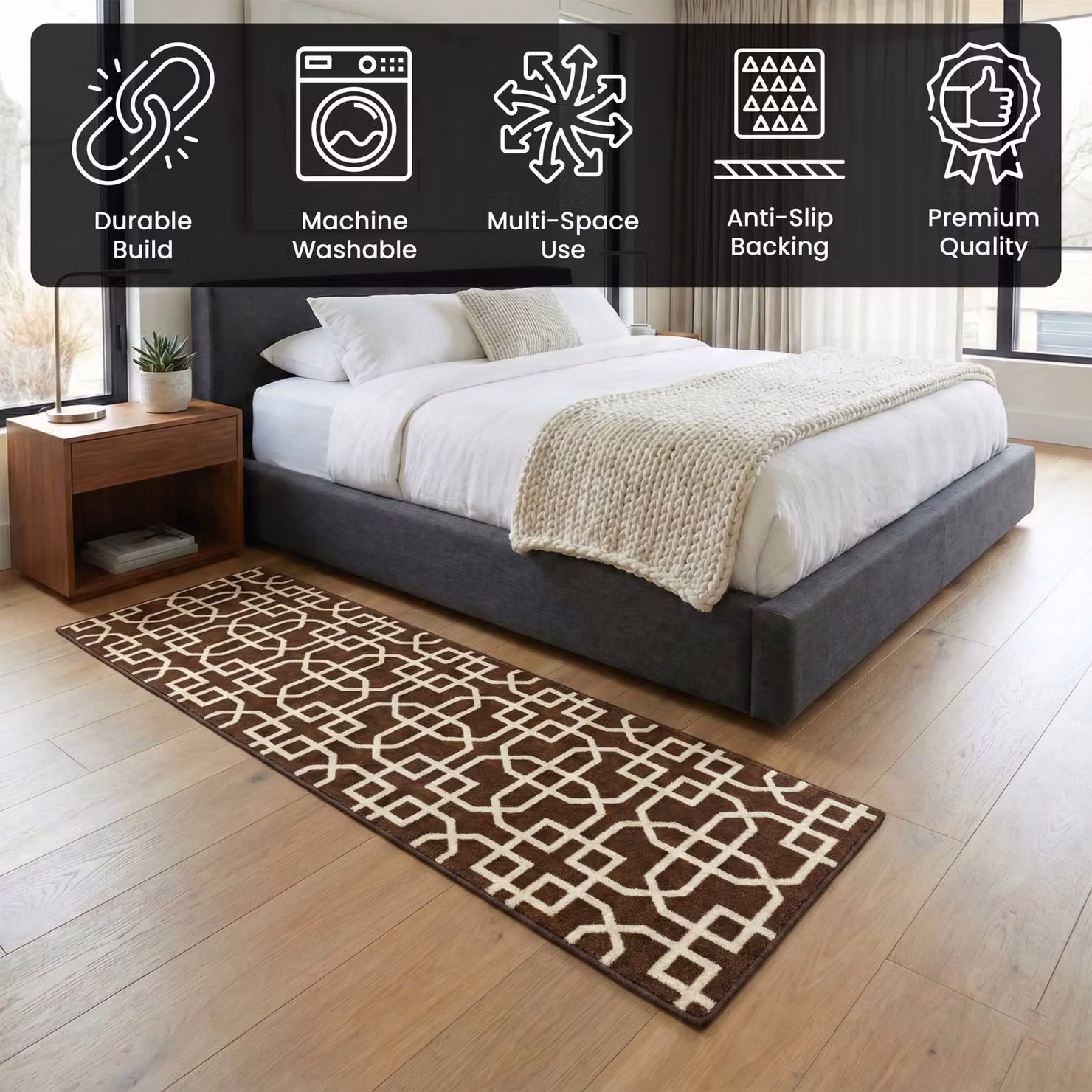 Smart Living Siam Heavy Duty Non Slip Hallway and Kitchen Door Mat, Dark Brown, W: 67 cm, L: 120 cm – 3