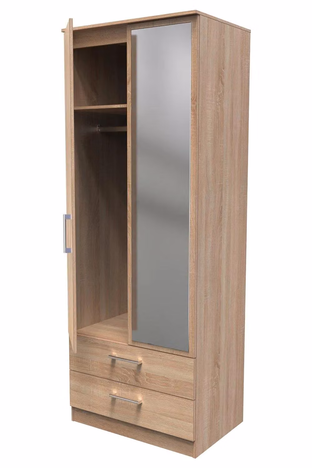 2 U Cornwall Ready Assembled 2 Door 2 Drawer Mirror Wardrobe in Light Oak – 3