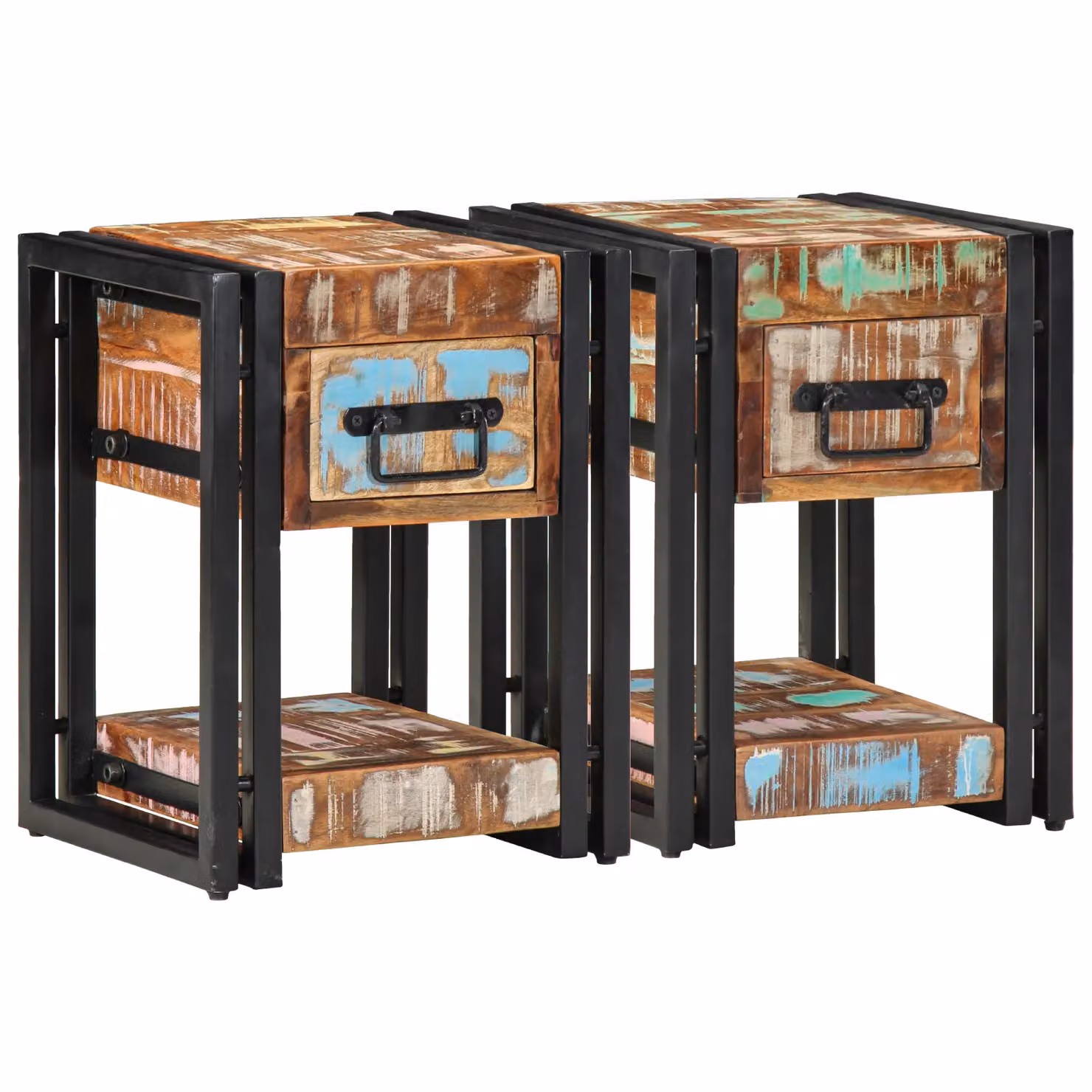 Berkfield Home Set of 2 Rustic Reclaimed Wood Nightstands in Brown, W/D/H: 40 x 40 x 40 cm – 3