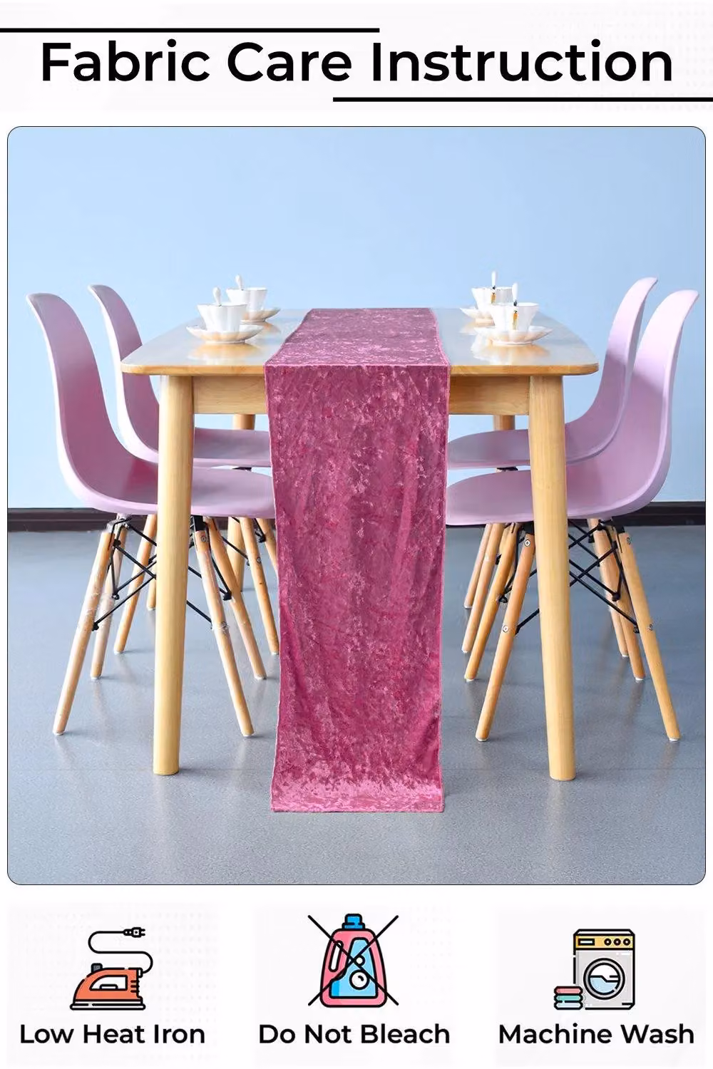 Neel Blue Crushed Velvet Table Runner in Pink, W/H: 33 x 274 cm – 2