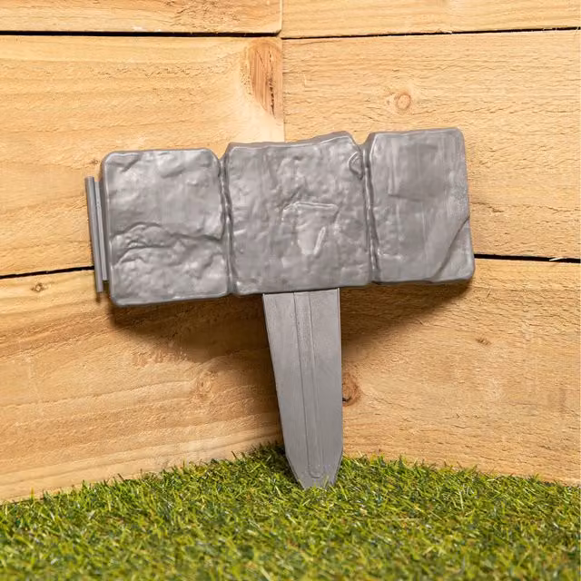 Samuel Alexander 10 Piece Cobble Stone Effect Plastic Garden Edging Border in Grey