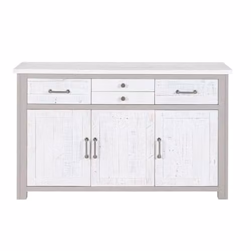 Baumhaus Greystone Industrial Sideboard with 3 Doors and 4 Drawers in Grey Lacquered Wood and Metal, W/D/H: 131 x 40 x 80 cm