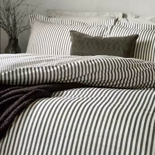 Yard Hebden Reversible Striped 100% Cotton Duvet Cover and Pillowcase Set, Black, W/D/H: 180 x 200 cm – 2