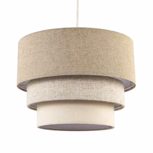 Happy Homewares Contemporary Round Triple Tier Beige Fabric Pendant Light Shade, Diameter: 30 cm