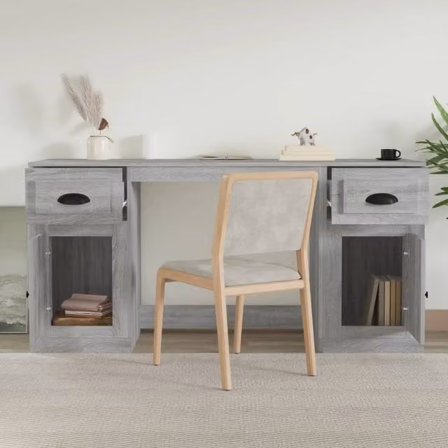 Berkfield Home Elegant Modern Desk with Office Cabinet in Grey Sonoma Matt Engineered Wood W/D/H: 120 x 50 x 75 cm