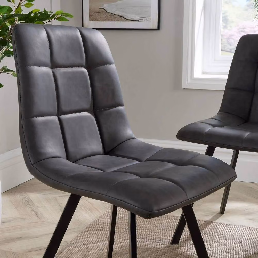FORGEVIO Set of 2 Grey Fabric Dining Chairs with Black Metal Legs – 4