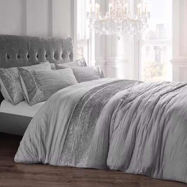Velosso Silver Microfibre Glamour Duvet Cover and Pillowcase Set, W: 140 cm, L: 200 cm