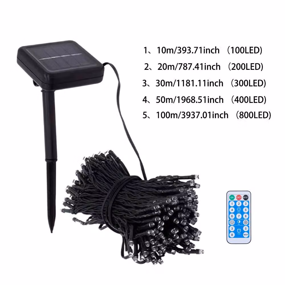 Living and Home Solar LED String Lights in Black with Multicolour Warm White Lights and Dusk Sensor – 5