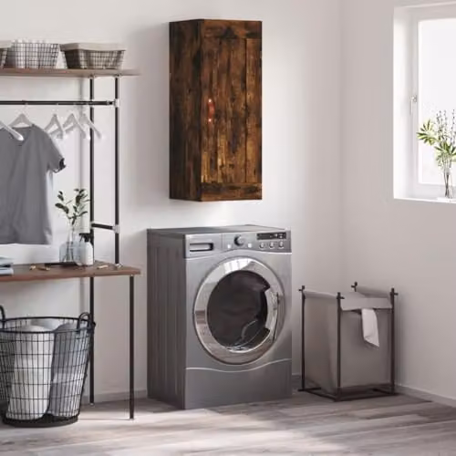 vidaXL Wall Mounted Cabinet in Brown Smoked Oak, W/D/H: 34.5 x 34.0 x 90.0 cm – 2