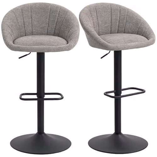 HOMCOM Set of 2 Grey Swivel Bar Stools with Fabric Upholstery and Metal Base