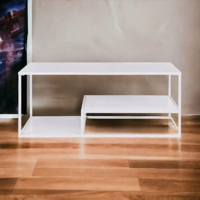 EONLION Modern Rectangular Tiered Coffee Table in White with Metal and Wood Finish – 1