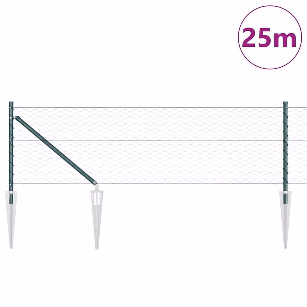 Berkfield Home Green Hexagon Steel In-Ground Fence, W: 0.6 m, L: 25 m – 2
