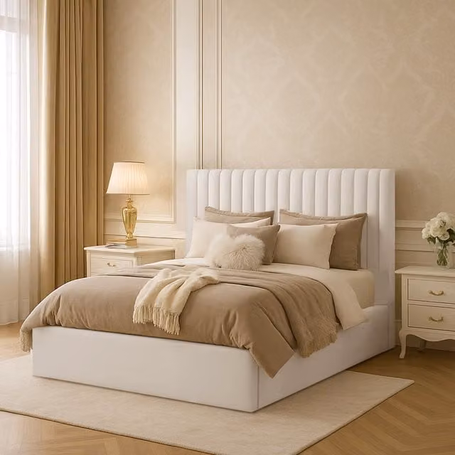 Desire Deco Modern Upholstered Velvet Bed Frame in Yellow and White, W/D/H: 140 x 200 cm