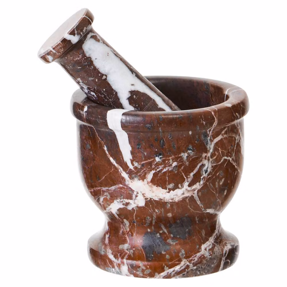 Orsina Salmo Red and White Marble Round Mortar and Pestle – 6