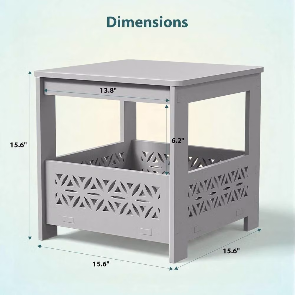 KORVIXA Grey 2-Tier Square Corner Table W/D/H: 100 x 100 x 100 cm – 2