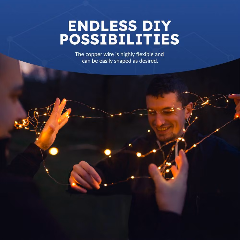 Desiretech 2-Pack Battery-Powered LED Copper Wire Fairy String Lights in Warm White – 3