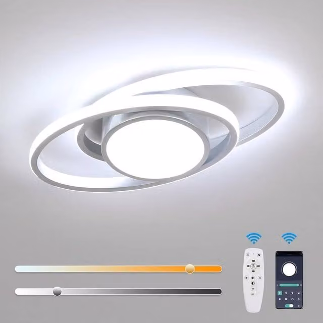 Goeco Dimmable LED Ceiling Light in Silver with Remote Control and App Control, 39W