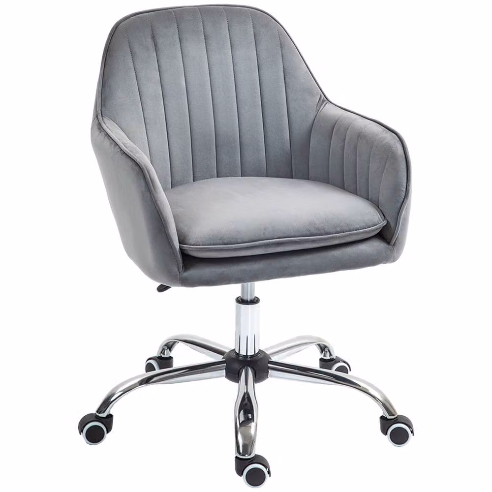 STILVORA Modern Grey Velvet Task Chair with Armrests and Castors for Home Office – 3