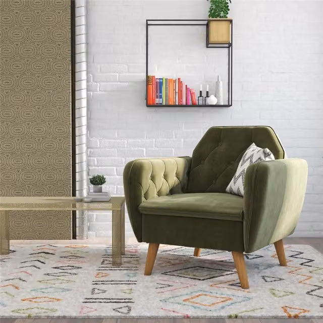 Novogratz Teresa Mid-Century Green Velvet Memory Foam Accent Chair with Armrests