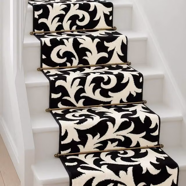 Bravich LTD Filigree Floral Non-Slip Low Pile Hallway Runner Rug in Black, W: 60 cm, L: 120 cm