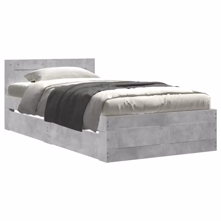 Berkfield Home Small Single Bed Frame with Headboard in Concrete Grey, W: 75 cm, L: 190 cm