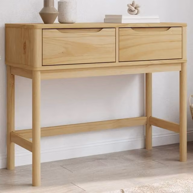 Berkfield Home FLORO Console Table in Wax Brown Solid Wood Pine, W: 89.5 cm, D: 36.5 cm, H: 73 cm – 1