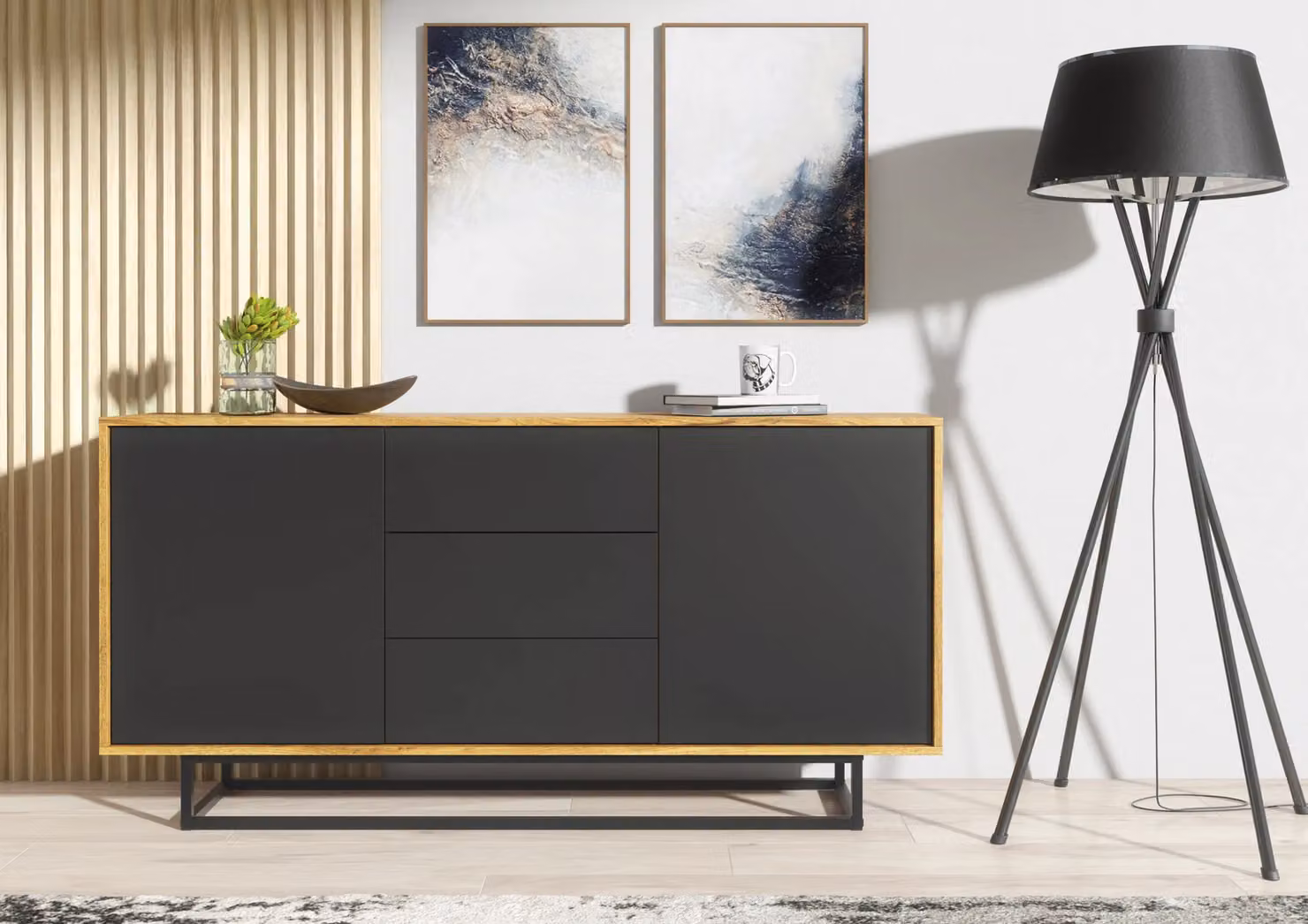 Mex Furniture LTD Industrial Loft Style Sideboard in Black and Multicolour, W: 140 cm, H: 80 cm, D: 35 cm – 2