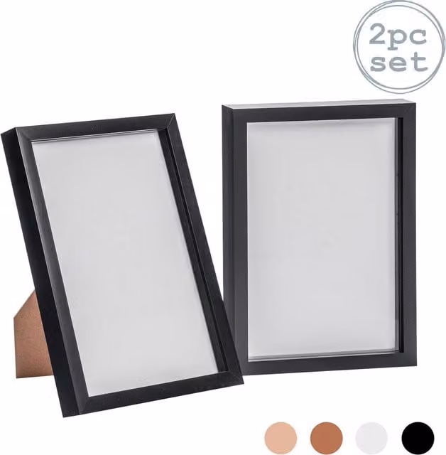 Nicola Spring Pack of 2 Black Modern Rectangular 3D Box Photo Frames, A4 Size