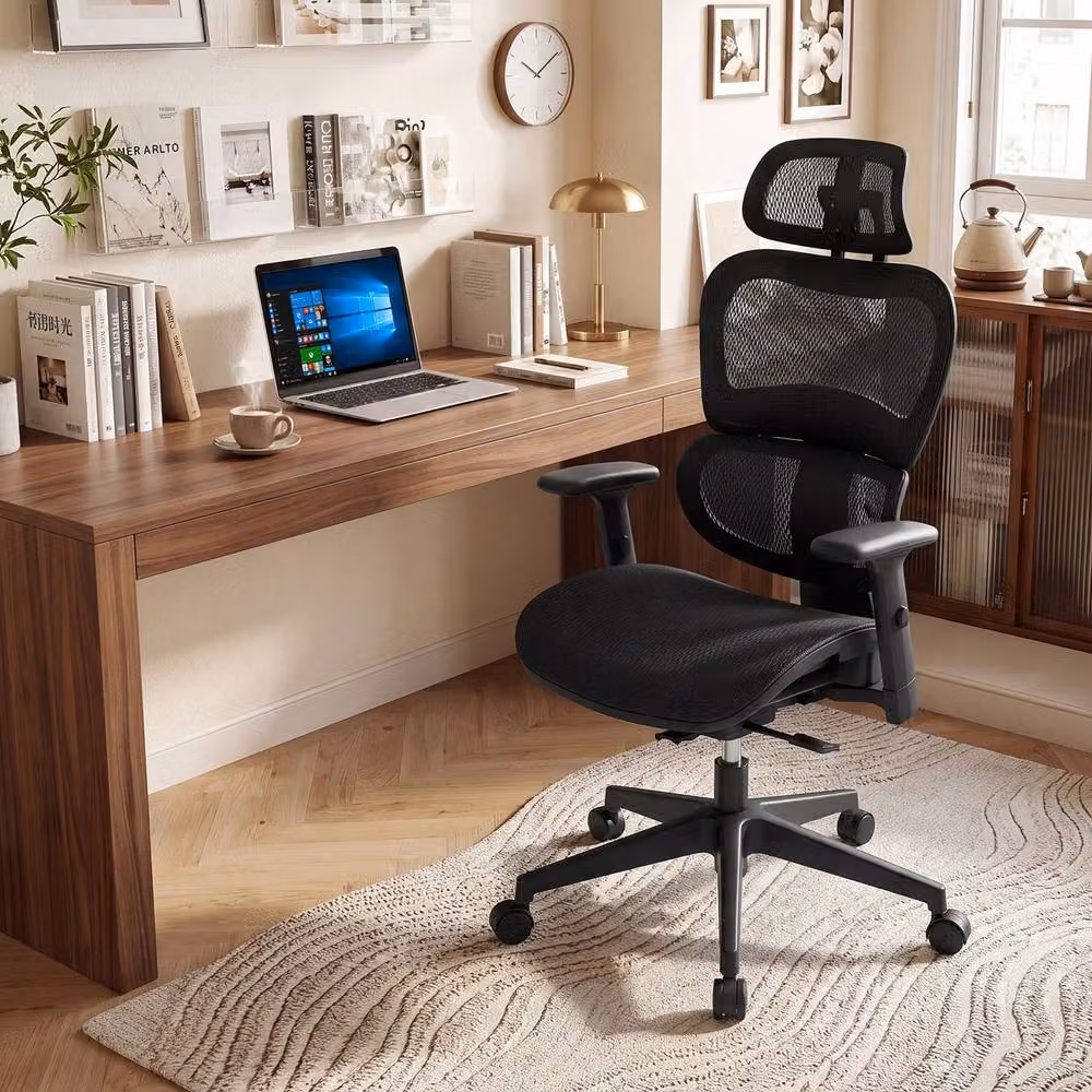 Gymax Black Mesh Executive Office Chair with Adjustable Headrest and Lumbar Support – 3