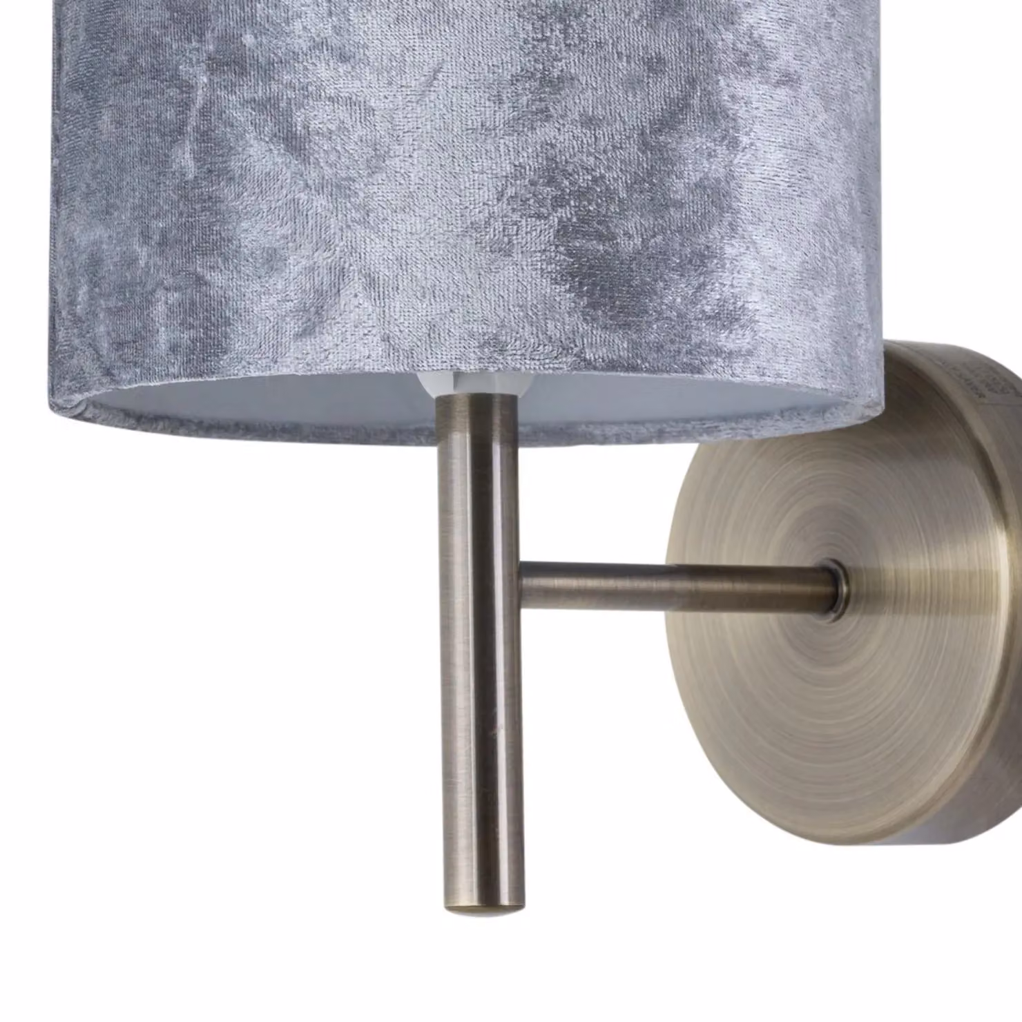 First Choice Lighting Brea Set of 2 Antique Brass Wall Lights with Grey Velvet Shades – 3